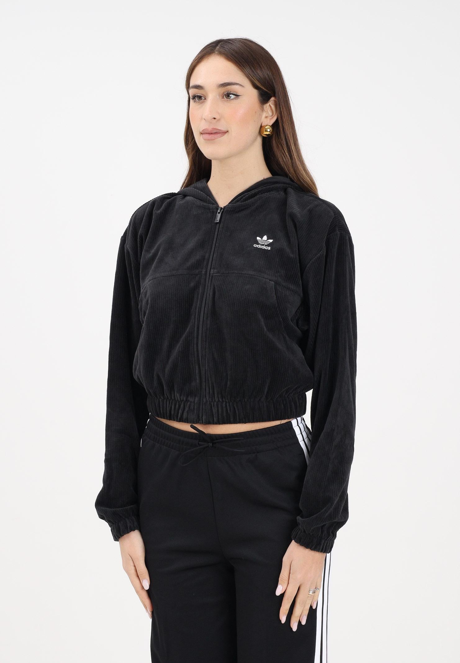 ADIDAS ORIGINALS Felpa con zip Essentials Chenile nera da donna KE1117 . ADIDAS ORIGINALS 