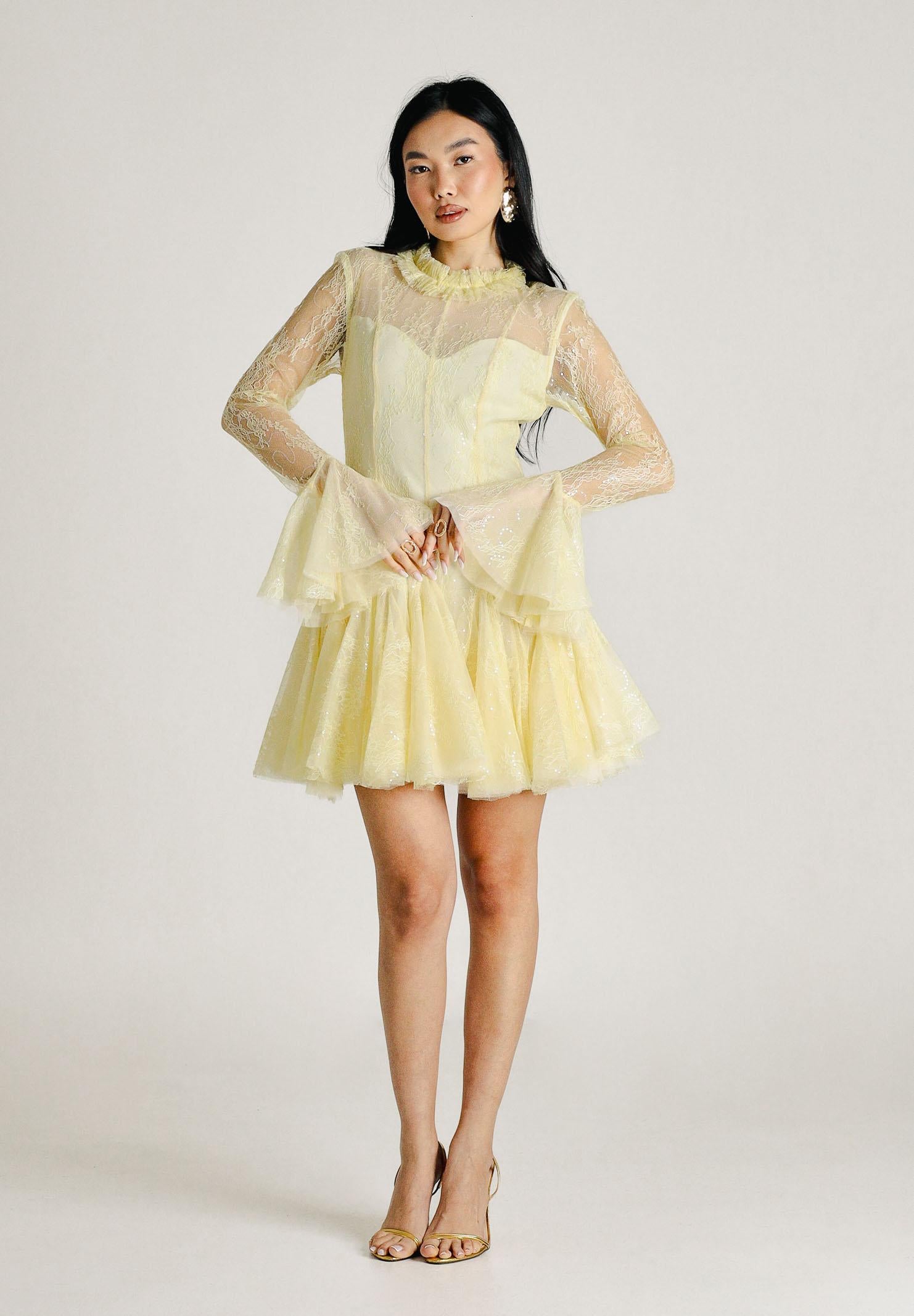 ODI ODI Abito corto giallo da donna in pizzo e tulle BACOLI110S6 D9 ODI ODI 