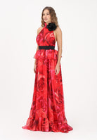 SHIT Abito lungo rosso da donna con stampa all-over di maxi rose SH26054 RERO SHIT 
