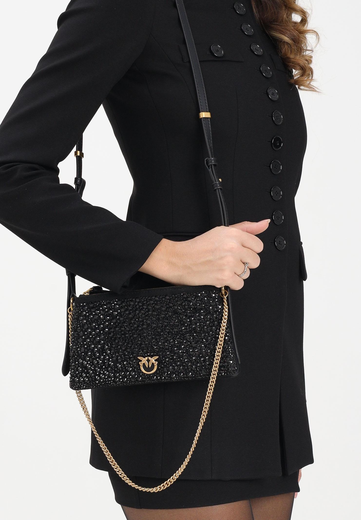 PINKO Borsetta Mini Double full strass nera da donna 105359A2WF Z99Q PINKO 