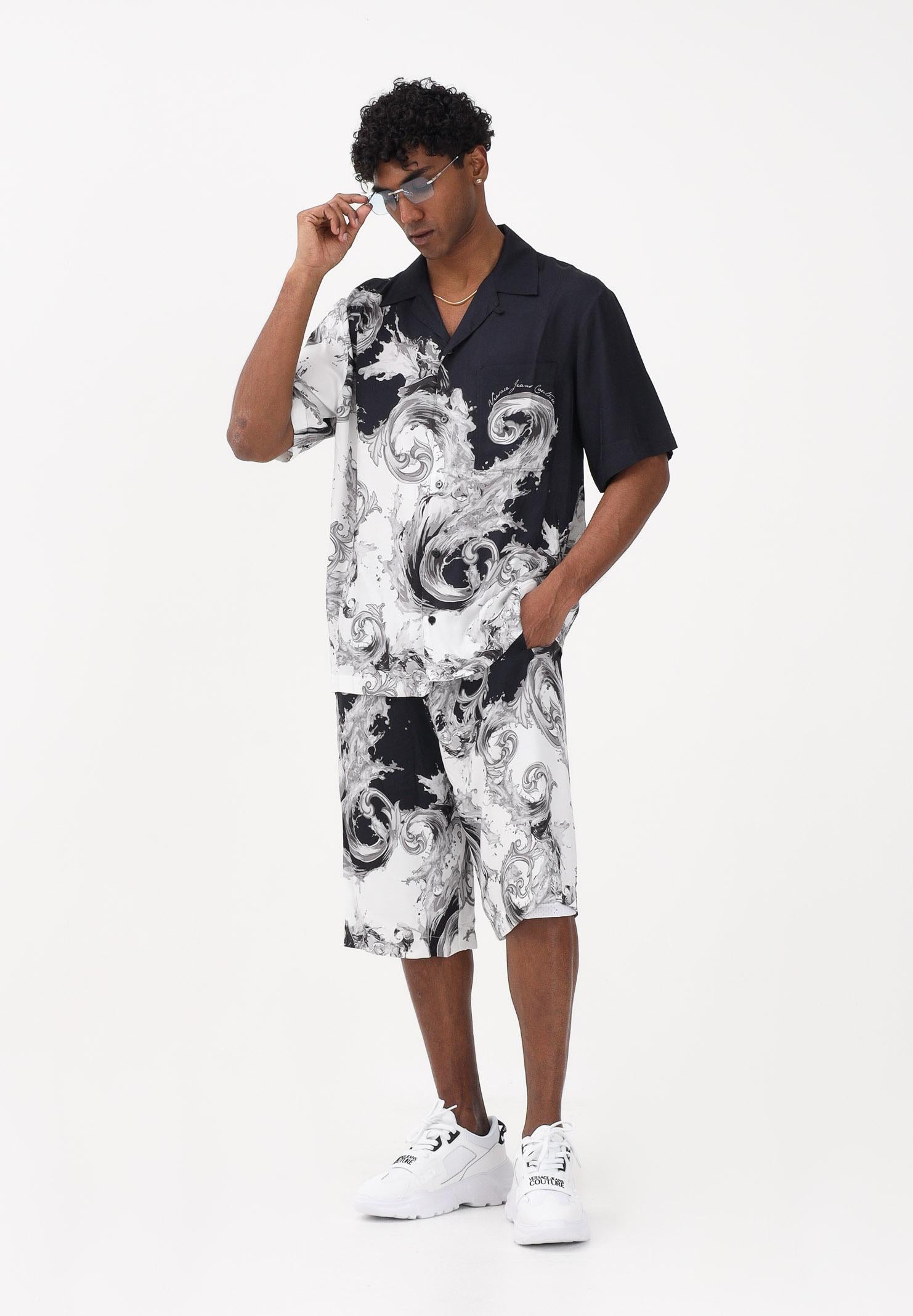 VERSACE JEANS COUTURE Camicia a manica corta nera da uomo con stampa "Wave Couture" 80GAL2BBNS786 V22 VERSACE JEANS COUTURE 