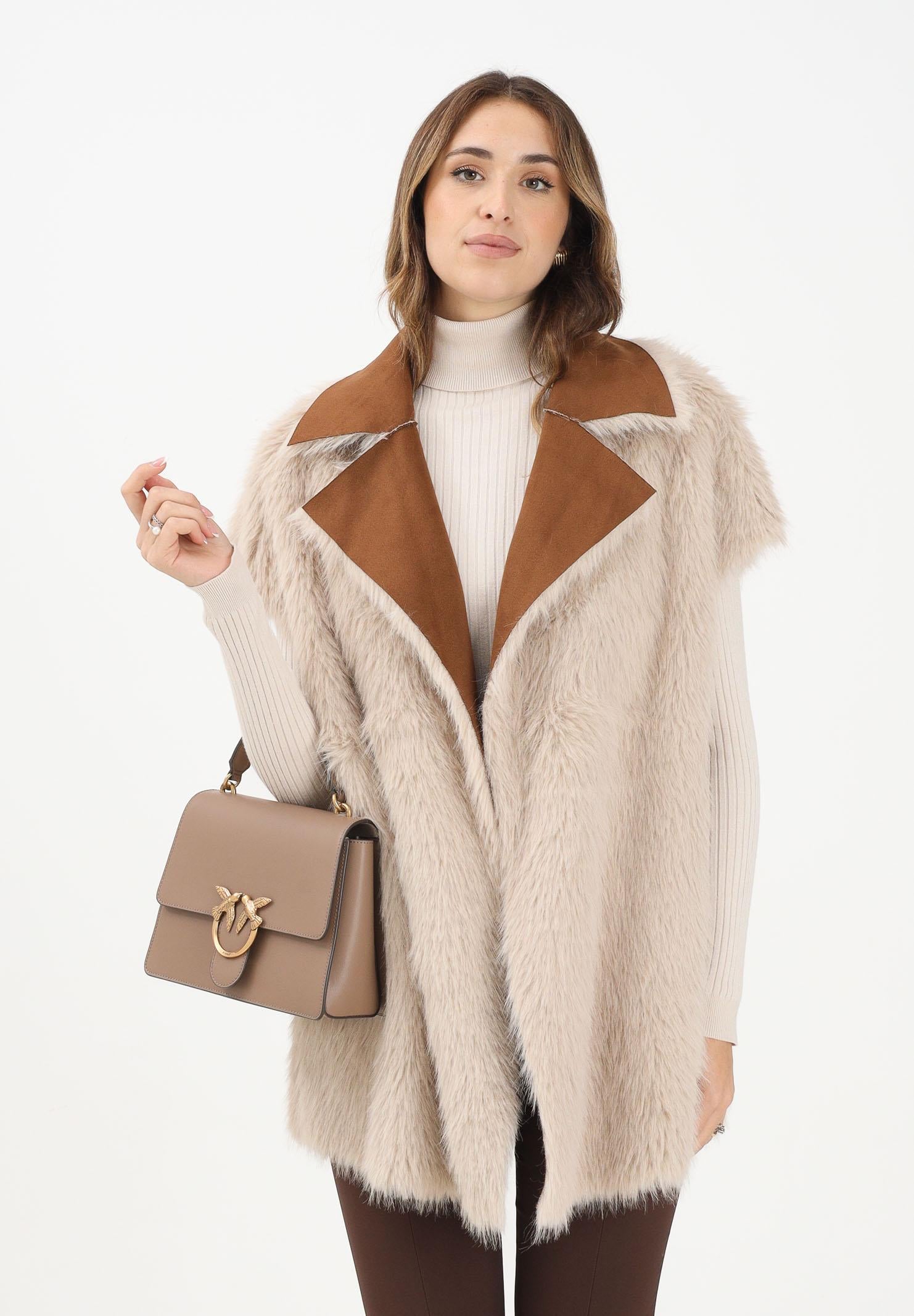 MEHRAN Pelliccia smanicata reversibile beige da donna 25235BRWBIS BRWBIS MEHRAN 