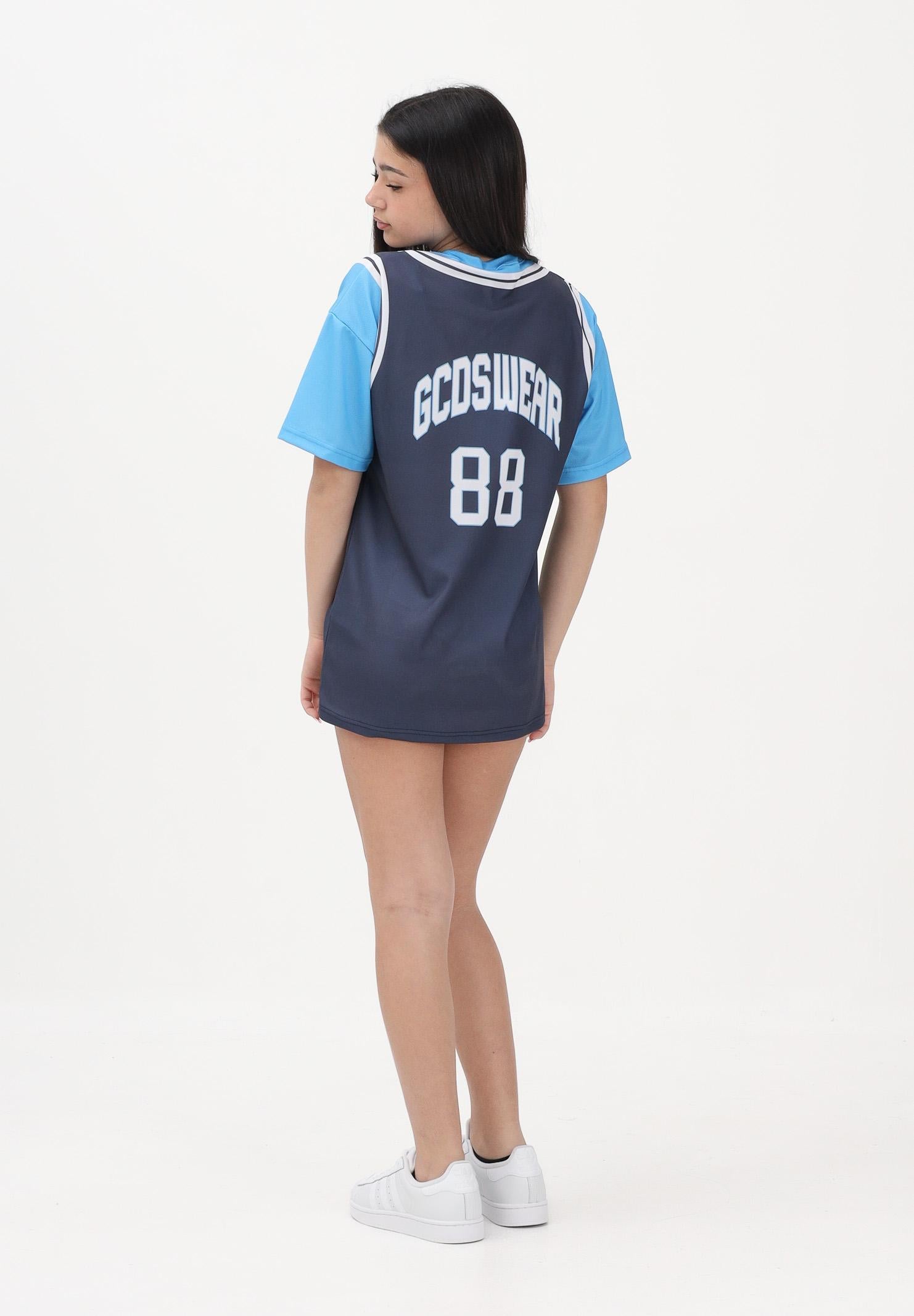 GCDS Abito corto blu e azzurro per donna, ragazze e bambine con stampa C1GJQB708J338 782E GCDS 