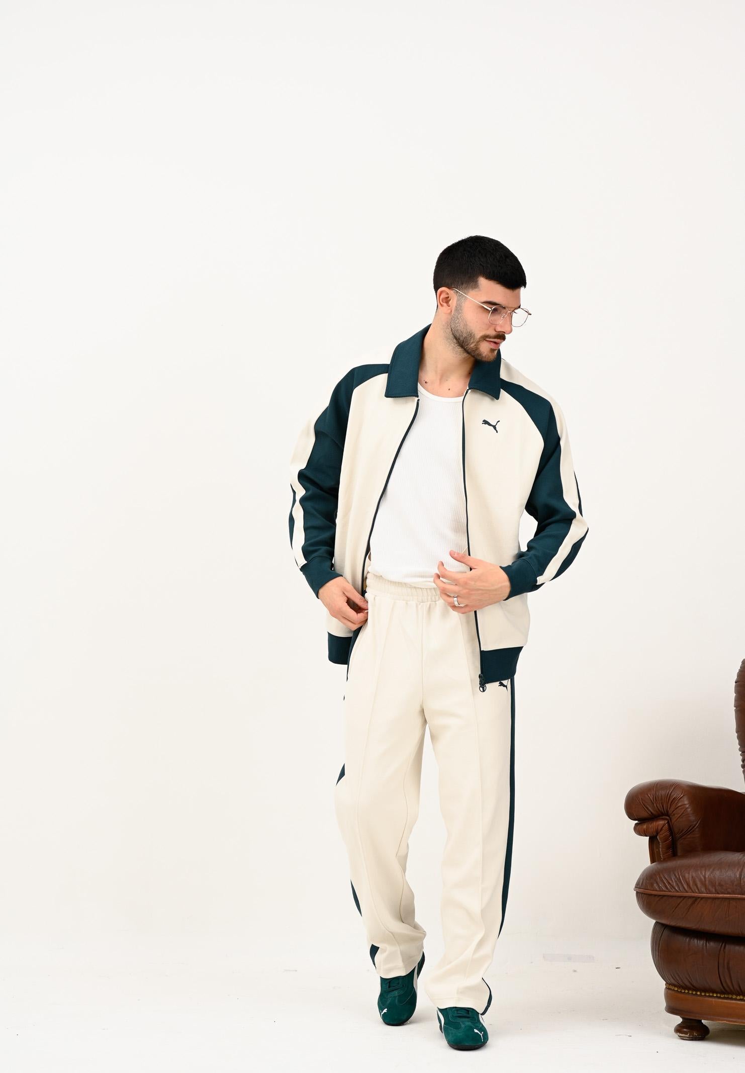 PUMA Felpa con zip T7 panna e verde da uomo 632994 87 PUMA 