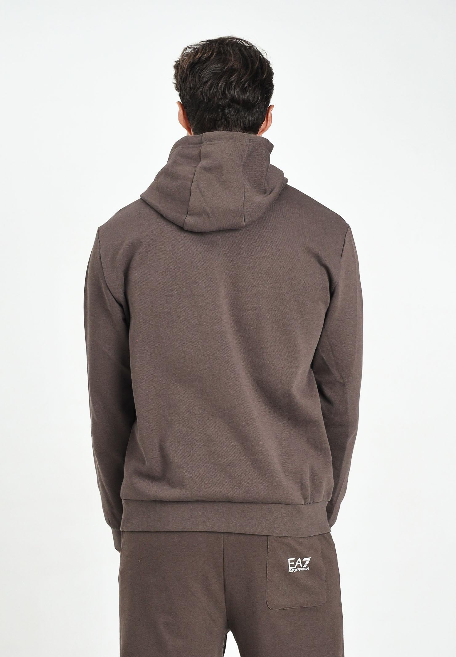 EA7 Felpa con cappuccio marrone da uomo caratterizzata da stampa logo 7M000570AF10377 U6063 EA7 