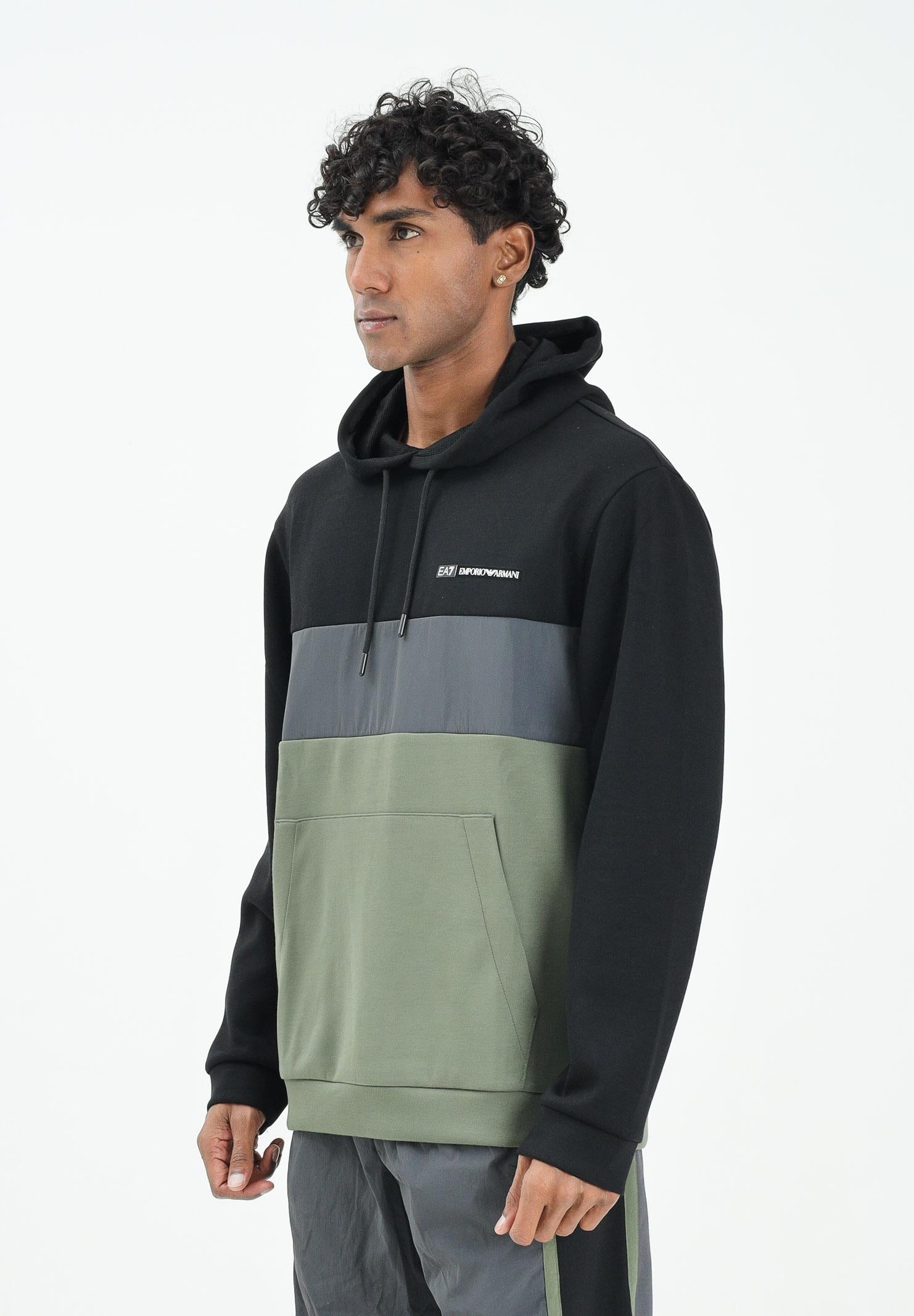 EA7 Felpa con cappuccio verde, grigia e nera da uomo 7M000937AF17003 U8100 EA7 