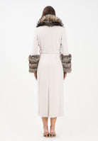 YES LONDON Cappotto gesso da donna con dettagli in vera pelliccia di volpe CD1229 GE YES LONDON 