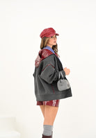 SIMONA CORSELLINI Felpa con zip grigia da donna caratterizzata da inserti in ecopelle bordeaux A25CPFE00301-C00006 V0751 SIMONA CORSELLINI 