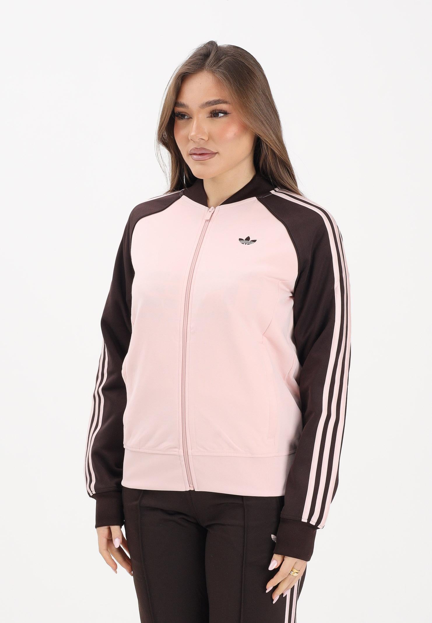 ADIDAS ORIGINALS Felpa con zip SST CLASSIC rosa e marrone da donna KD3783 . ADIDAS ORIGINALS 