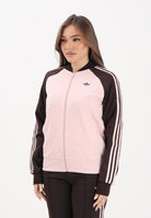 ADIDAS ORIGINALS Felpa con zip SST CLASSIC rosa e marrone da donna KD3783 . ADIDAS ORIGINALS 
