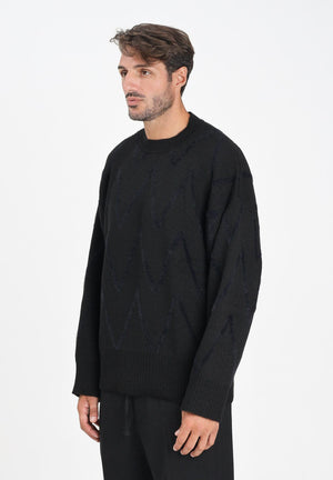 I'M BRIAN Maglione girocollo nero da uomo con motivo zig-zag MA3402 009 I'M BRIAN 