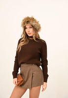 ELISABETTA FRANCHI Maglioncino a collo alto color caffè da donna con cinturino gioiello MK05S56E2 EA3 ELISABETTA FRANCHI 