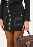 ELISABETTA FRANCHI Gonna corta nera da donna con dettagli logo<BR/> GO12057E2 110 ELISABETTA FRANCHI 