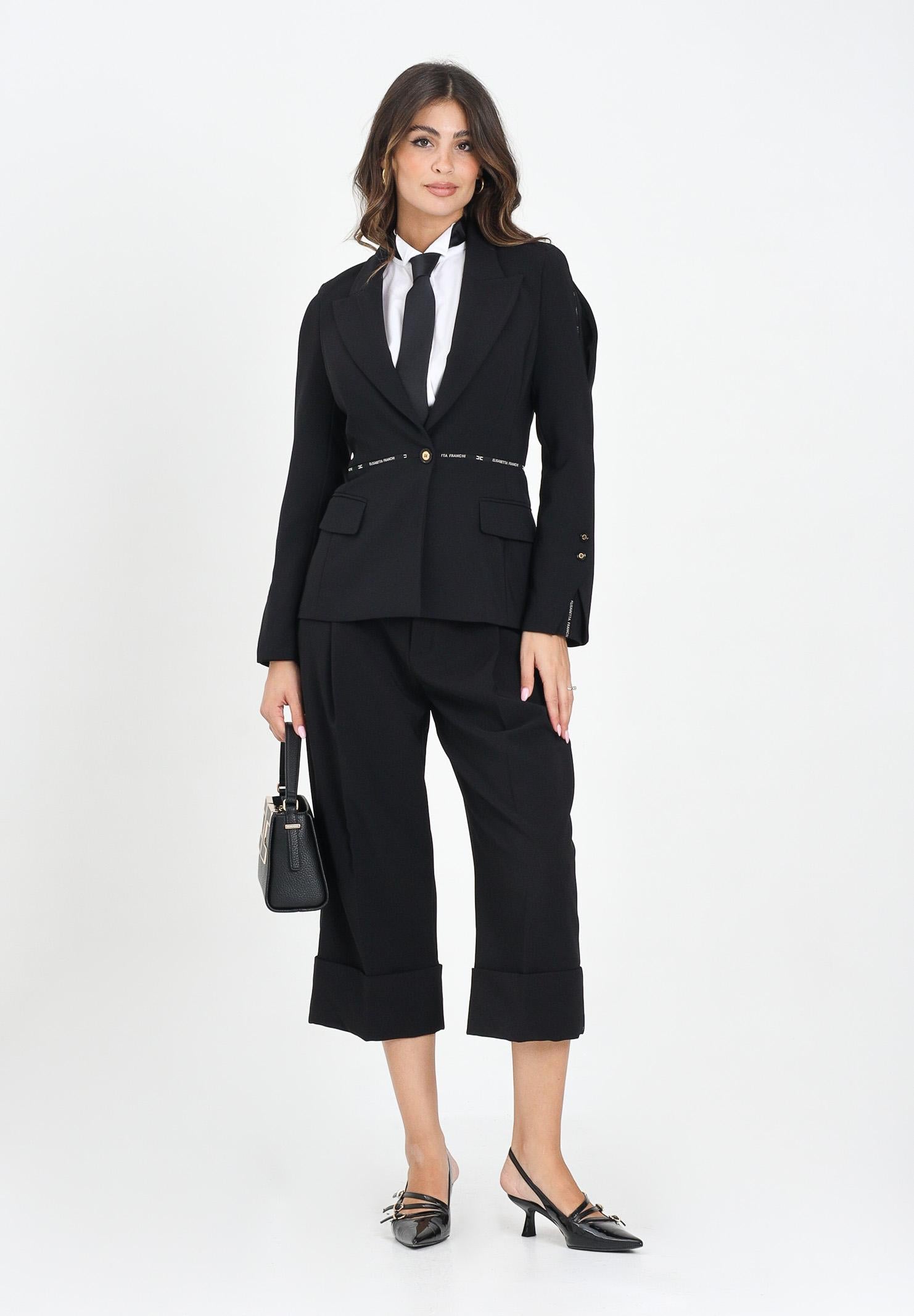 ELISABETTA FRANCHI Bermuda nero da donna in crêpe leggero con nastro logo PA11656E2 110 ELISABETTA FRANCHI 