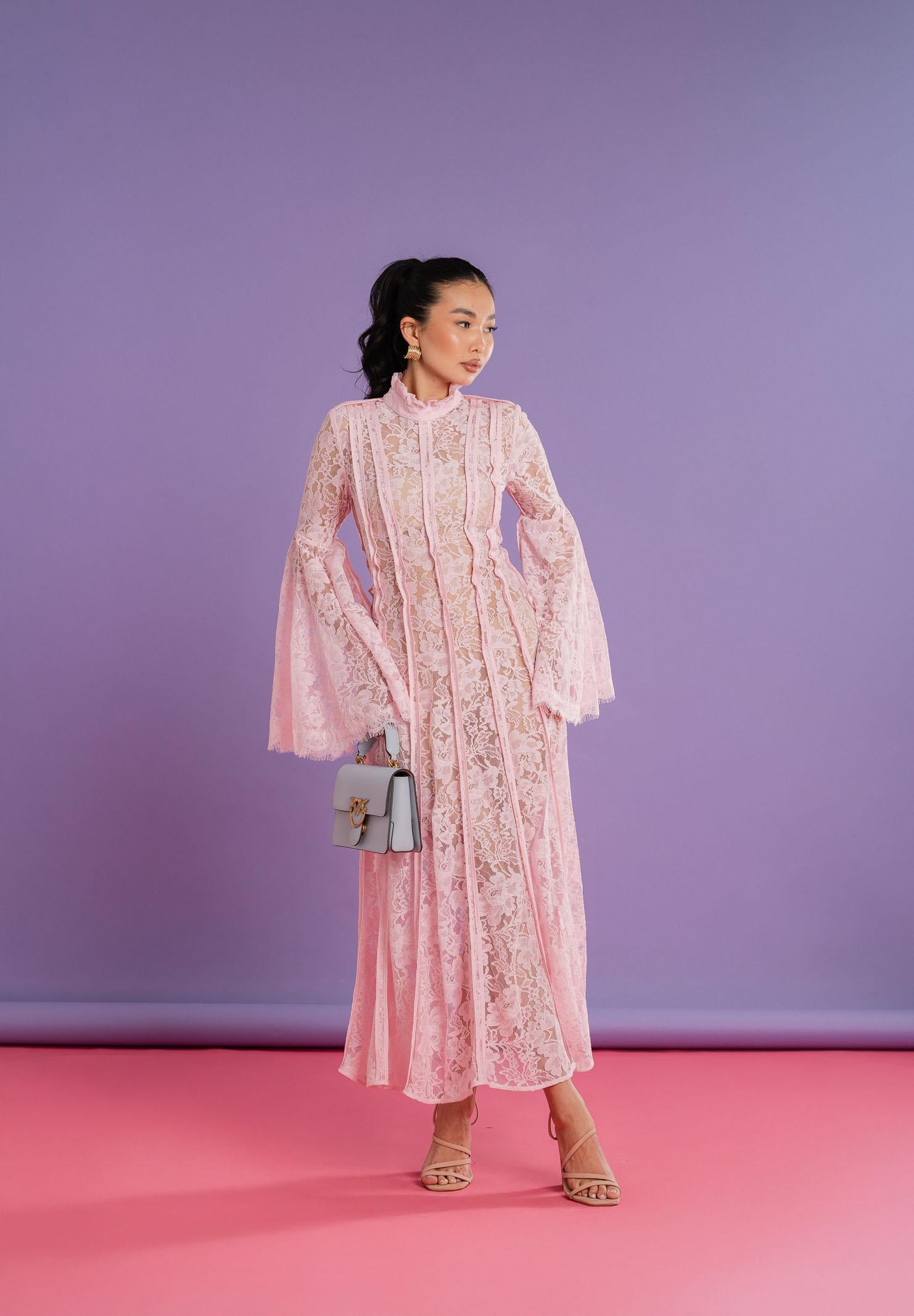 ODI ODI Abito midi rosa da donna realizzato in pizzo floreale ARBOREA110S6 G8 ODI ODI 