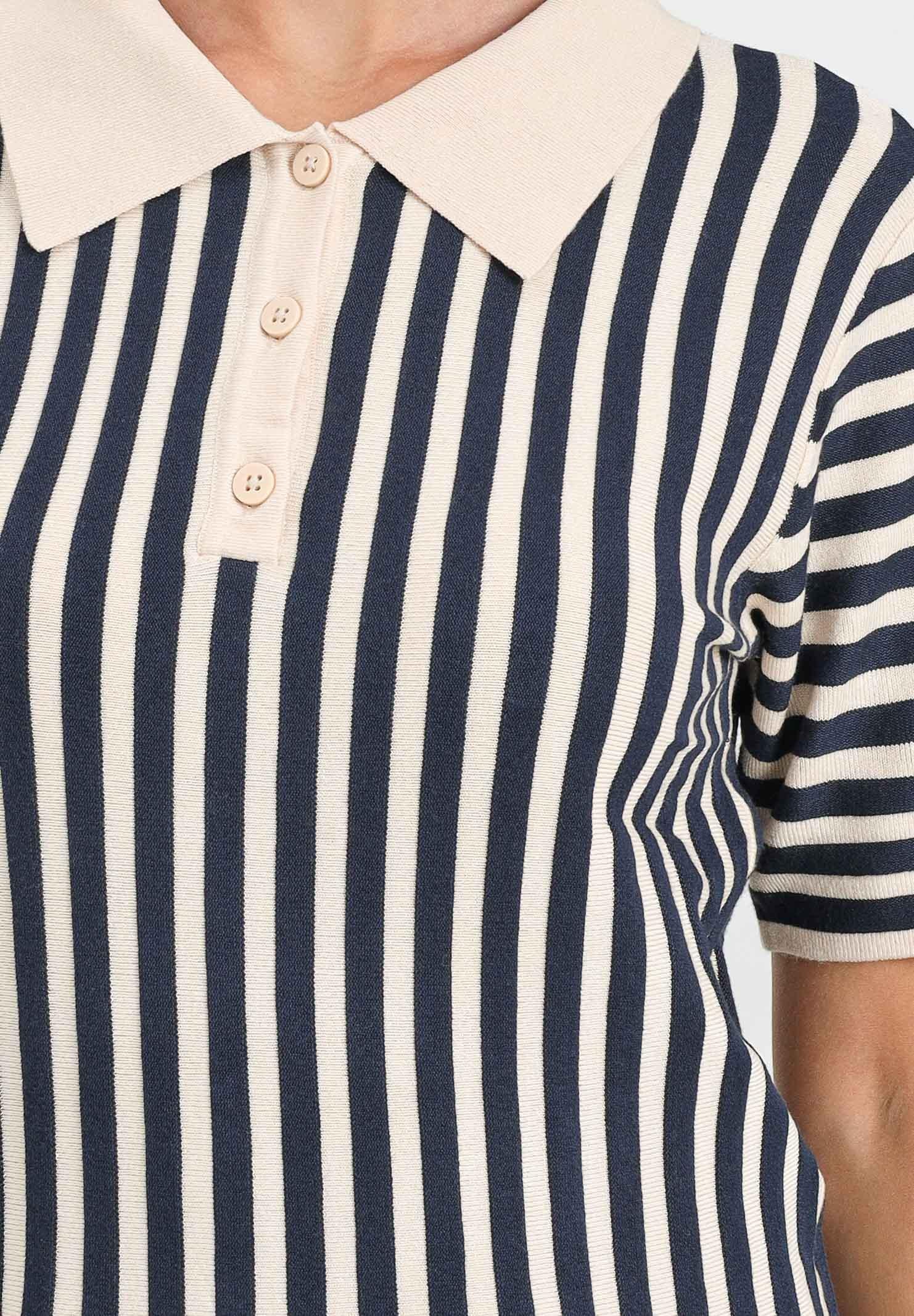 JDY Polo da donna caratterizzata da righe verticali in contrasto beige e blu navy 15354079 ECLIP JDY 