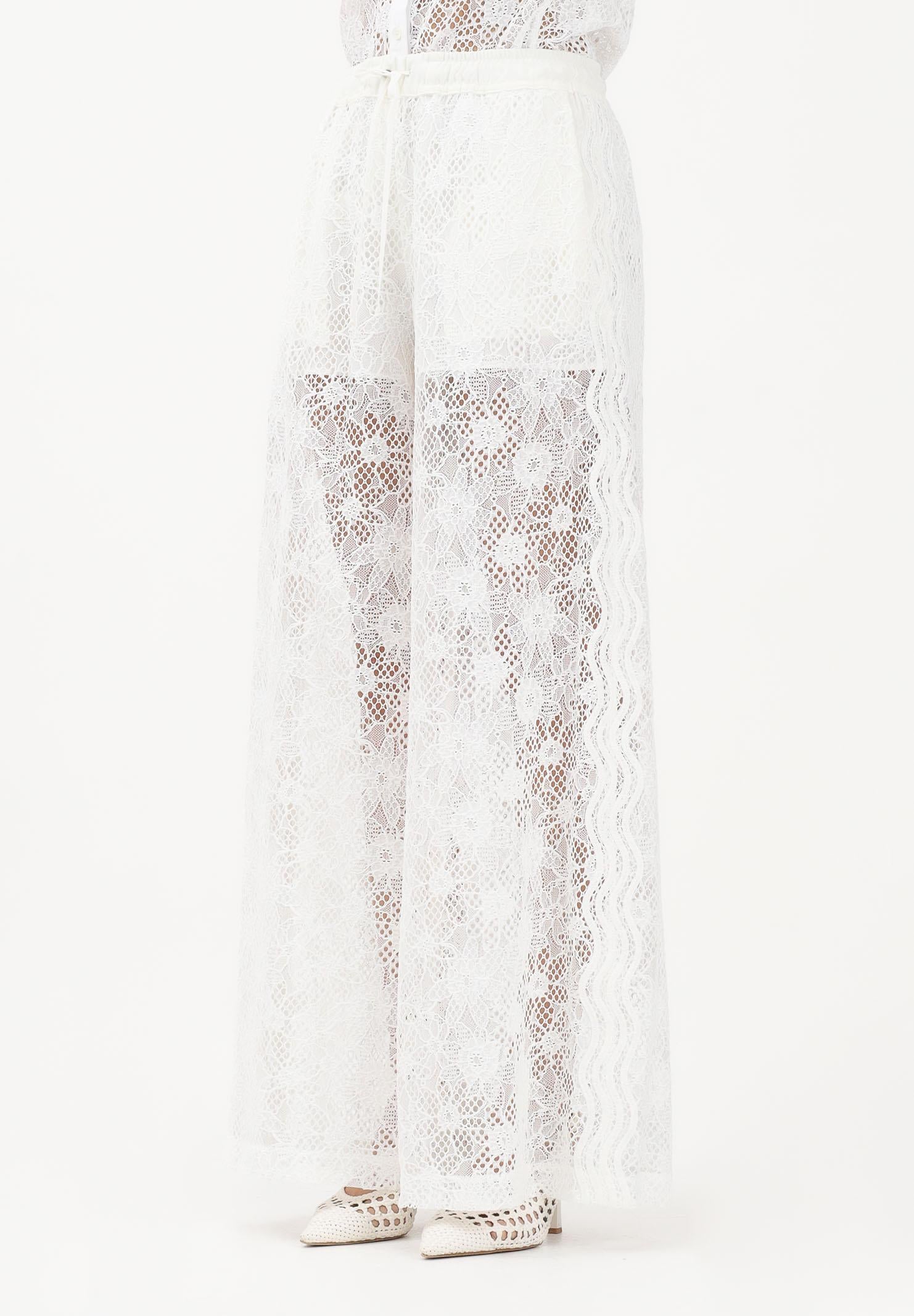 PINKO Pantalone LAURIE bianco da donna in pizzo rebrodé floreale<BR/> 106662A381 Z05 PINKO 