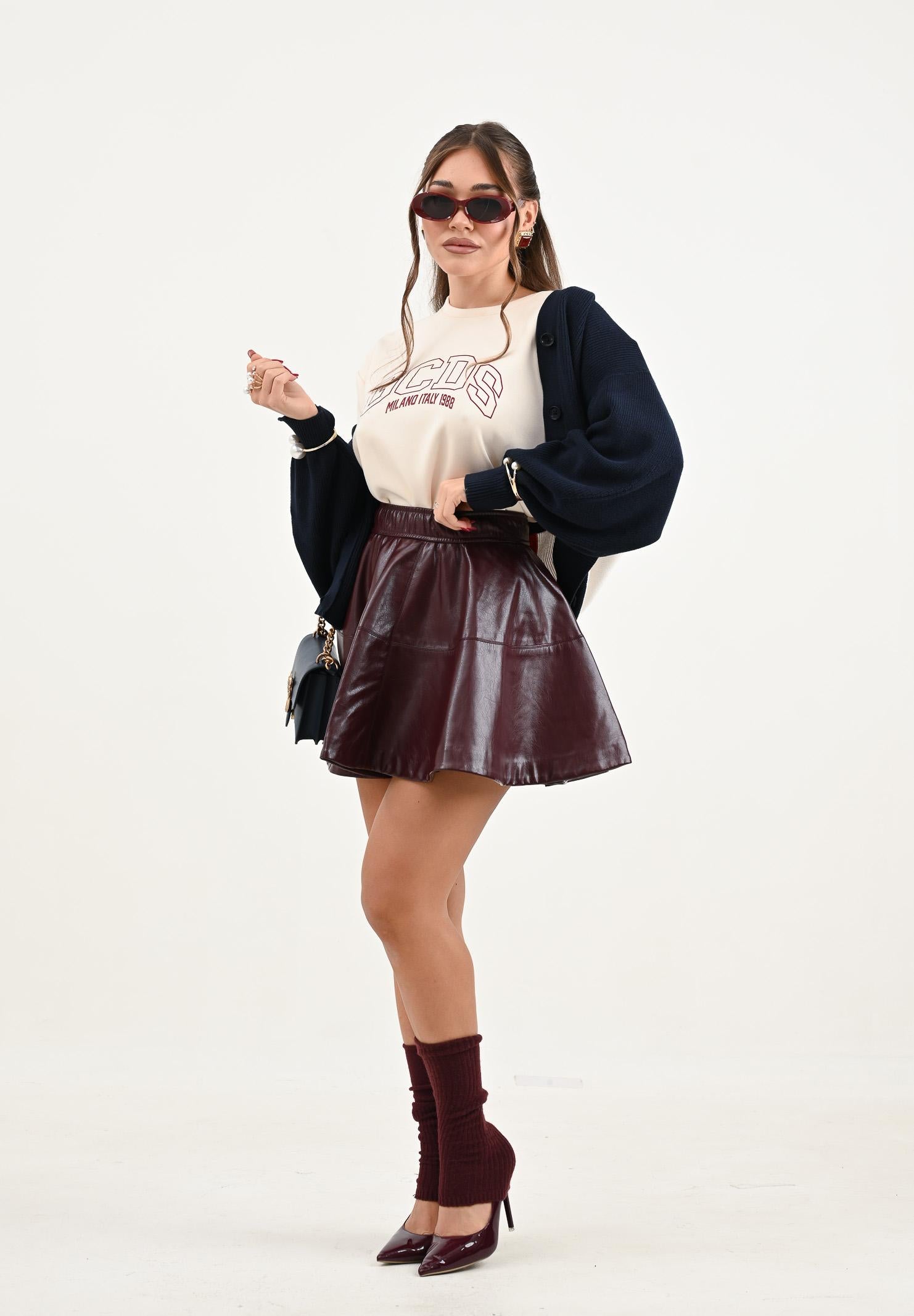 GCDS T-shirt a manica corta panna da donna con stampa logo B2EW2306JJ3 15 GCDS 