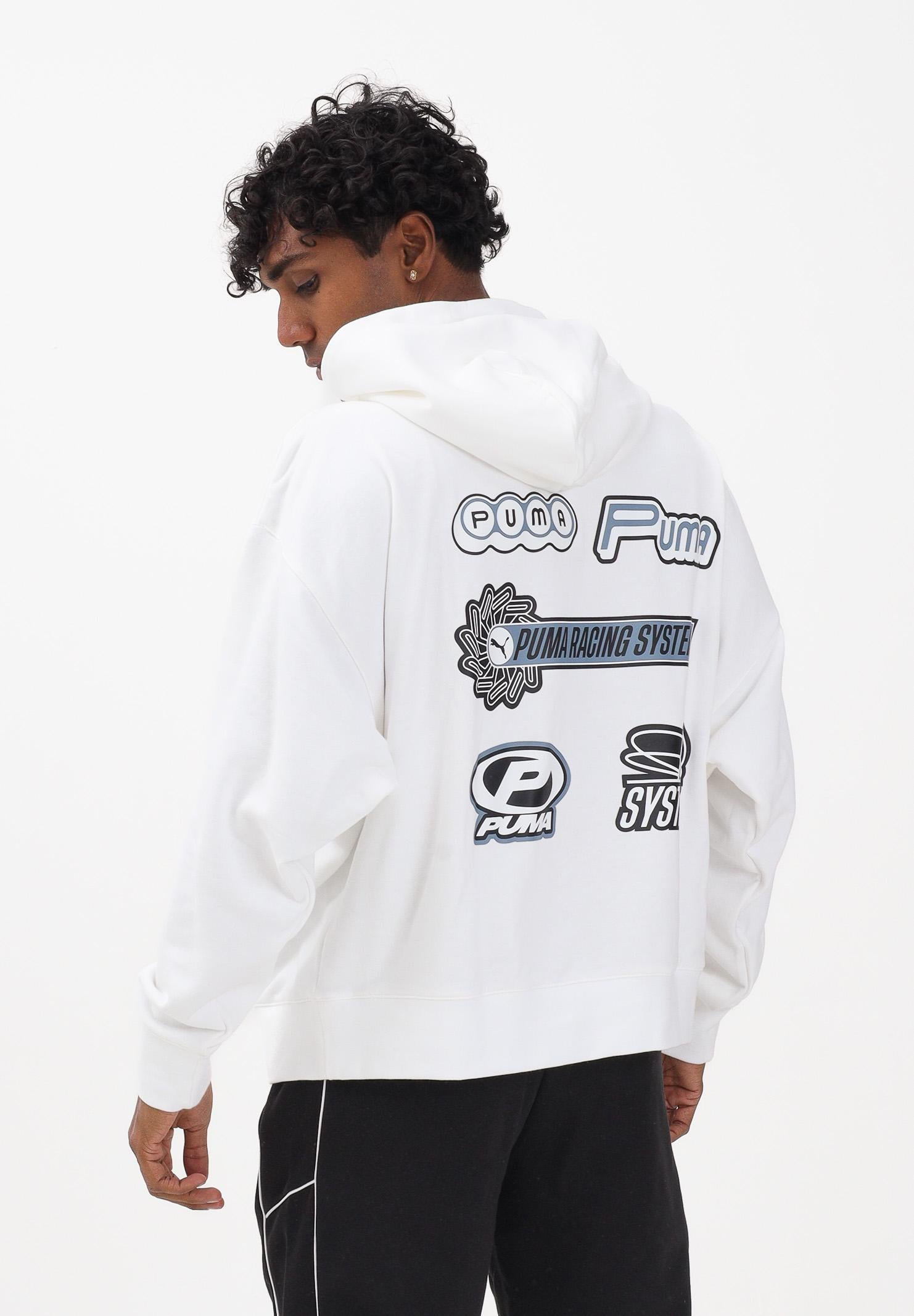 PUMA Felpa con cappuccio bianca da uomo con logo nero stampato 632078 02 PUMA 