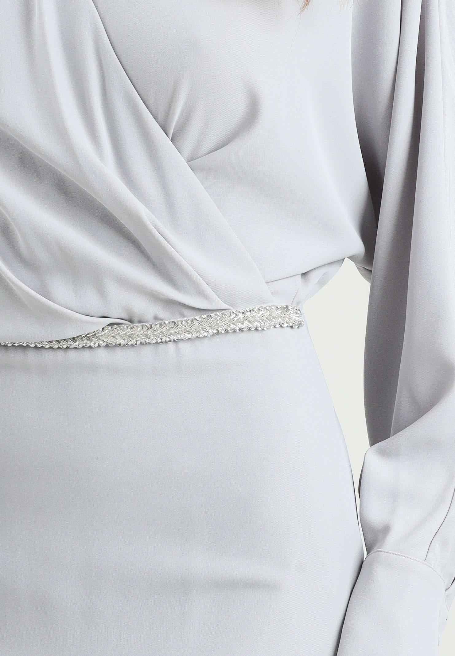 ALMA SANCHEZ Abito lungo Acme in elegante tessuto grigio perla da donna AS2526020TF 902 ALMA SANCHEZ 