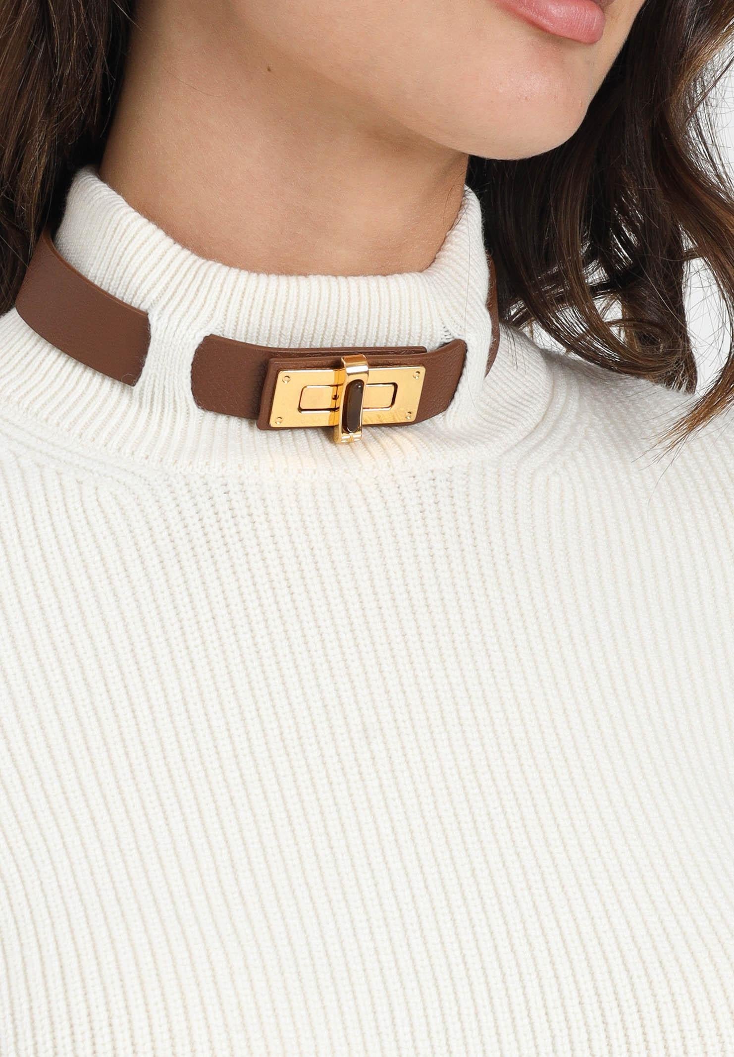 ELISABETTA FRANCHI Maglioncino a collo alto color latte da donna con cinturino gioiello MK05S56E2 DZ9 ELISABETTA FRANCHI 