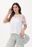 ARMANI EXCHANGE T-shirt a manica corta bianca da donna con inserto in tulle trasparente XW002332AF10356 U0002 ARMANI EXCHANGE 