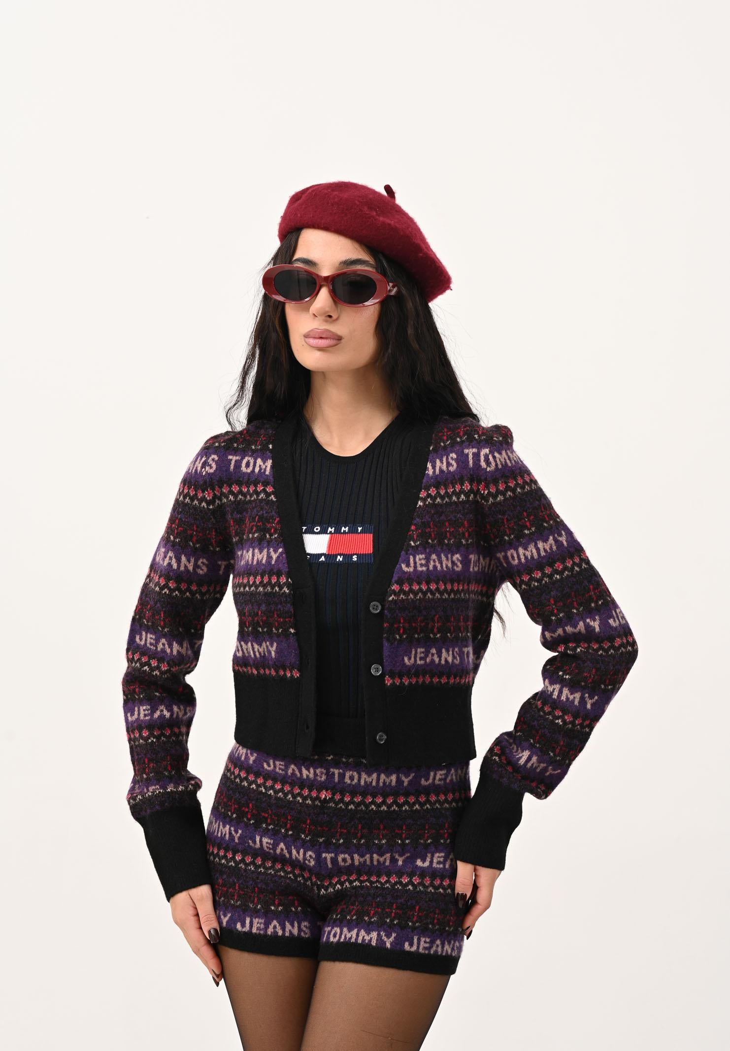 TOMMY JEANS Cardigan corto nero da donna con motivo Fair Isle DW0DW21691BDS  TOMMY JEANS 