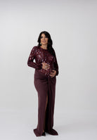 ELISABETTA FRANCHI Abito lungo bordeaux da donna in tulle e jersey con paillettes ABR2057E2 CG3 ELISABETTA FRANCHI 