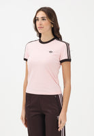 ADIDAS ORIGINALS T-shirt a manica corta 3 STRIPES SLIM rosa e marrone da donna KC9016 . ADIDAS ORIGINALS 