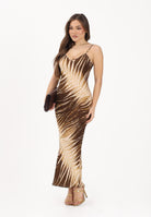 JUST CAVALLI Abito midi beige da donna con stampa di foglie stilizzate 80PAO925NS819 751 JUST CAVALLI 