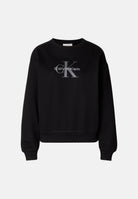 CALVIN KLEIN Fellpa girocollo LS Monologo French Terry Relaxed Crew Neck color Black, nero, da donna. LV047B234G UB1 CALVIN KLEIN 