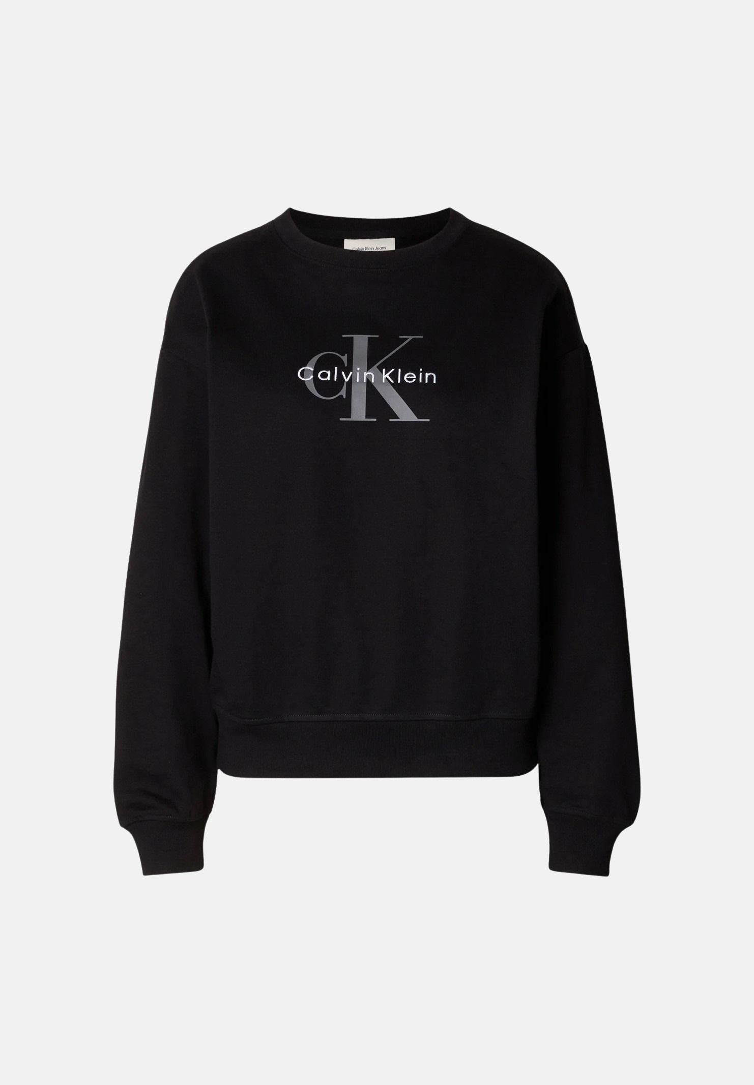 CALVIN KLEIN Fellpa girocollo LS Monologo French Terry Relaxed Crew Neck color Black, nero, da donna. LV047B234G UB1 CALVIN KLEIN 