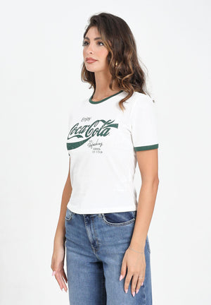 ONLY T-shirt a manica corta bianca e verde da donna con stampa Coca-Cola 15355835 ENJOY ONLY 
