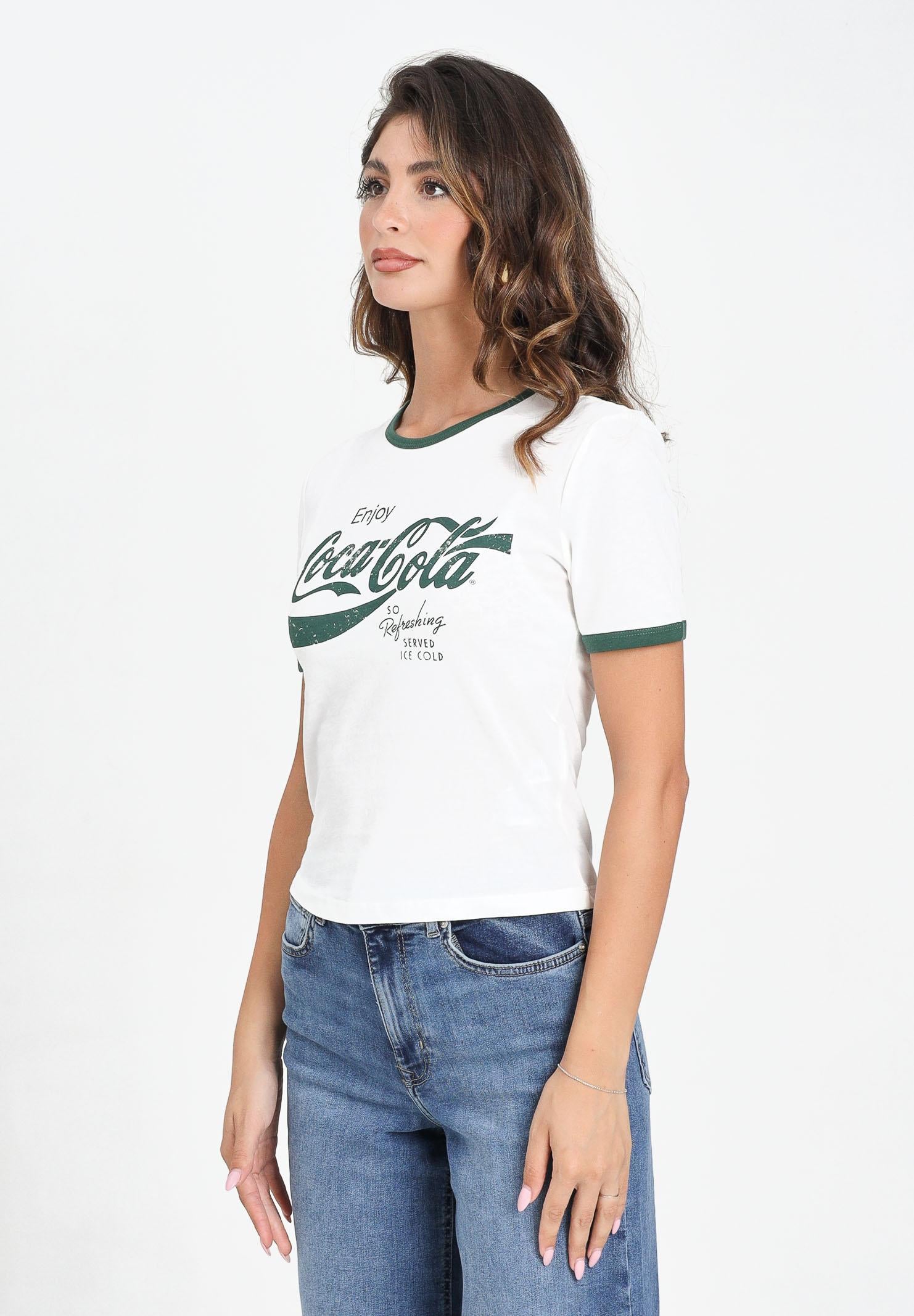ONLY T-shirt Donna Bianca e Verde Coca-Cola - Stampa Vintage