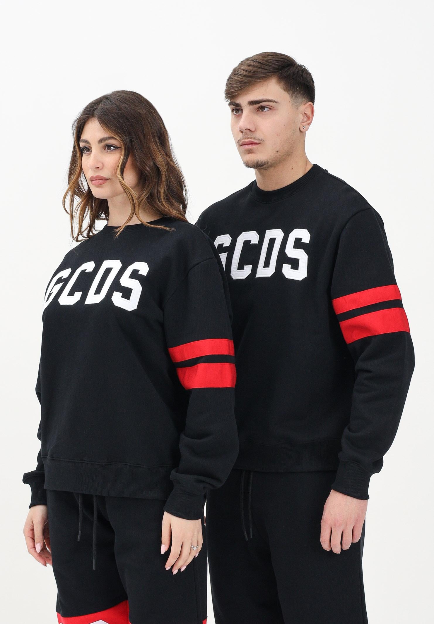 GCDS Felpa Girocollo Nera Uomo Donna - Logo Ricamato