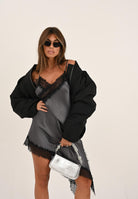 VICOLO Abito corto grigio da donna con inserti in pizzo nero TF0255 GR VICOLO 