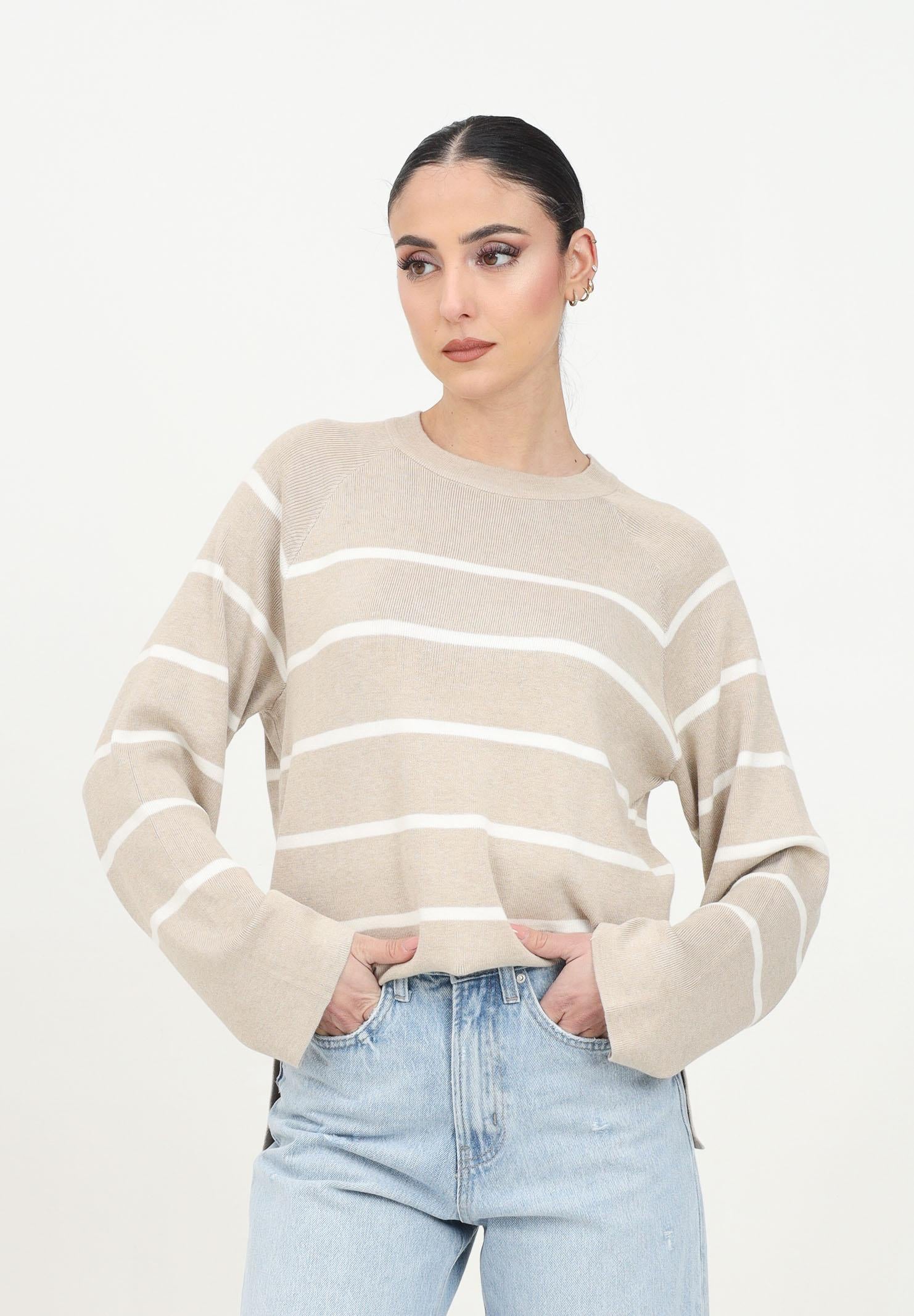 JDY Maglioncino girocollo beige da donna con righe orizzontali 15339172 TrenchCoat JDY 