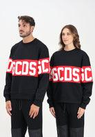 GCDS Felpa girocollo nera per uomo e donna con inserto rosso e logo B1XM1511JD1 99 GCDS 