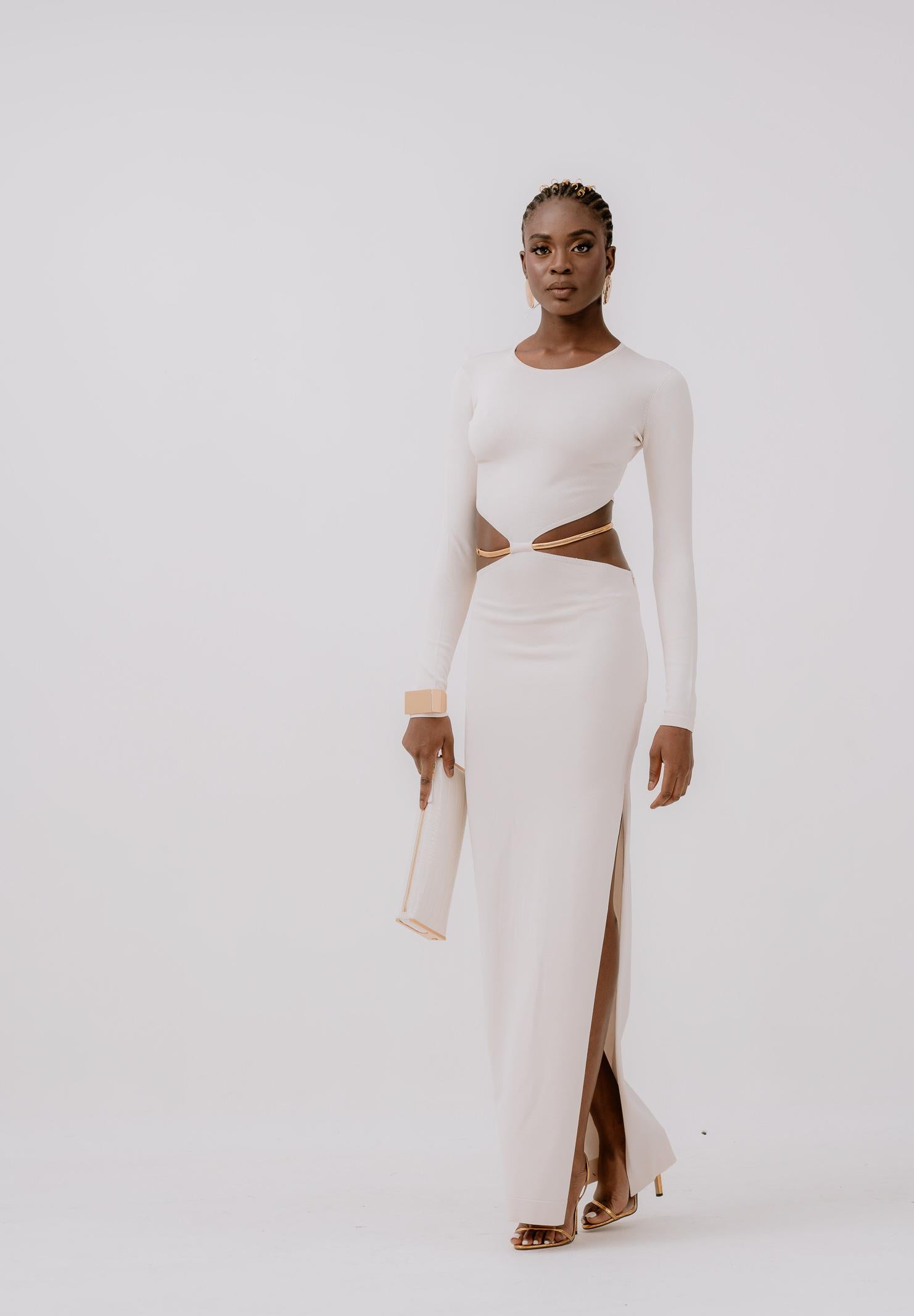 ELISABETTA FRANCHI Abito lungo bianco latte da donna con snake gioiello AM24S56E2 DZ9 ELISABETTA FRANCHI 