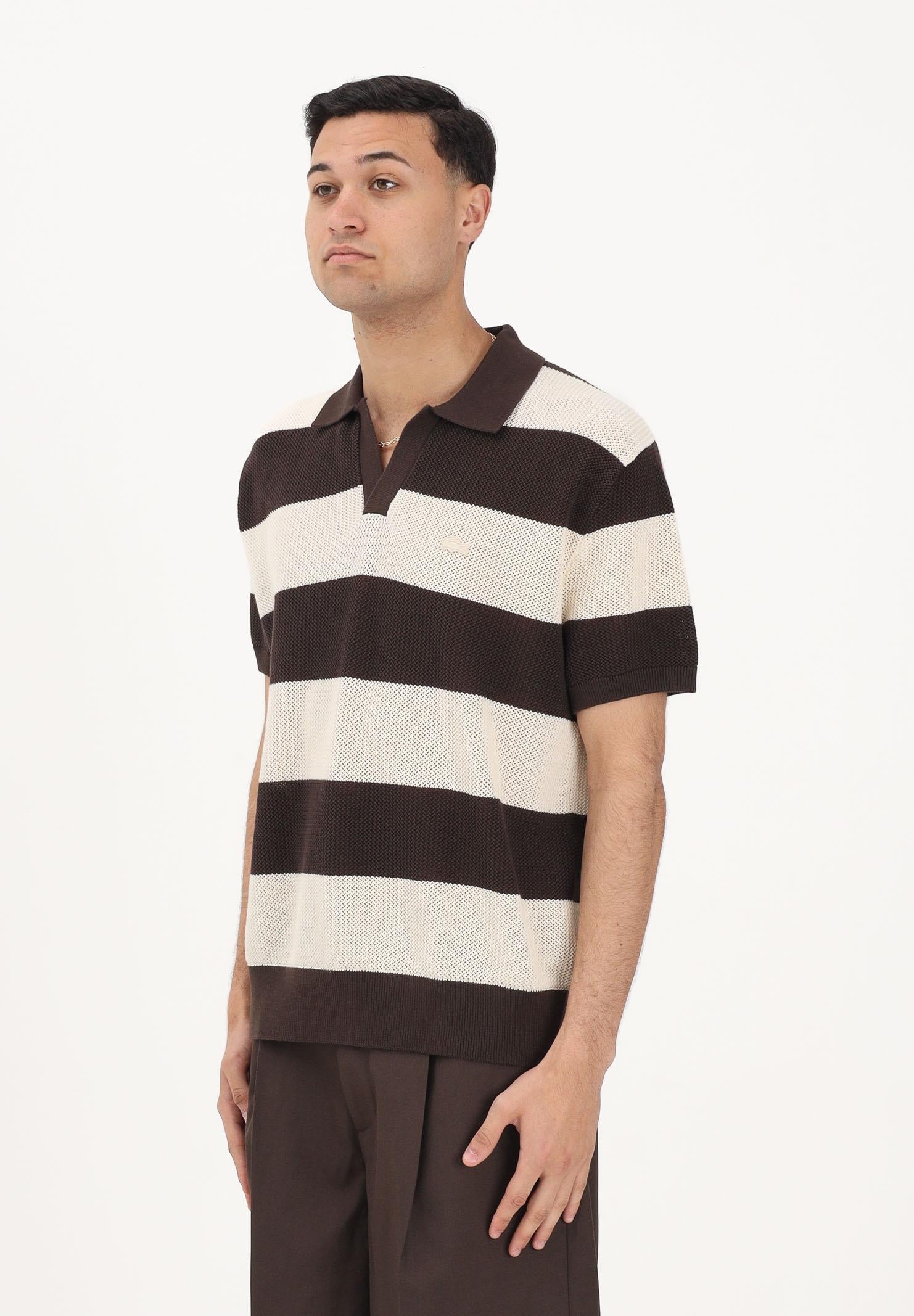 LACOSTE Polo in maglia marrone e panna da uomo AH2561 4I9 LACOSTE 