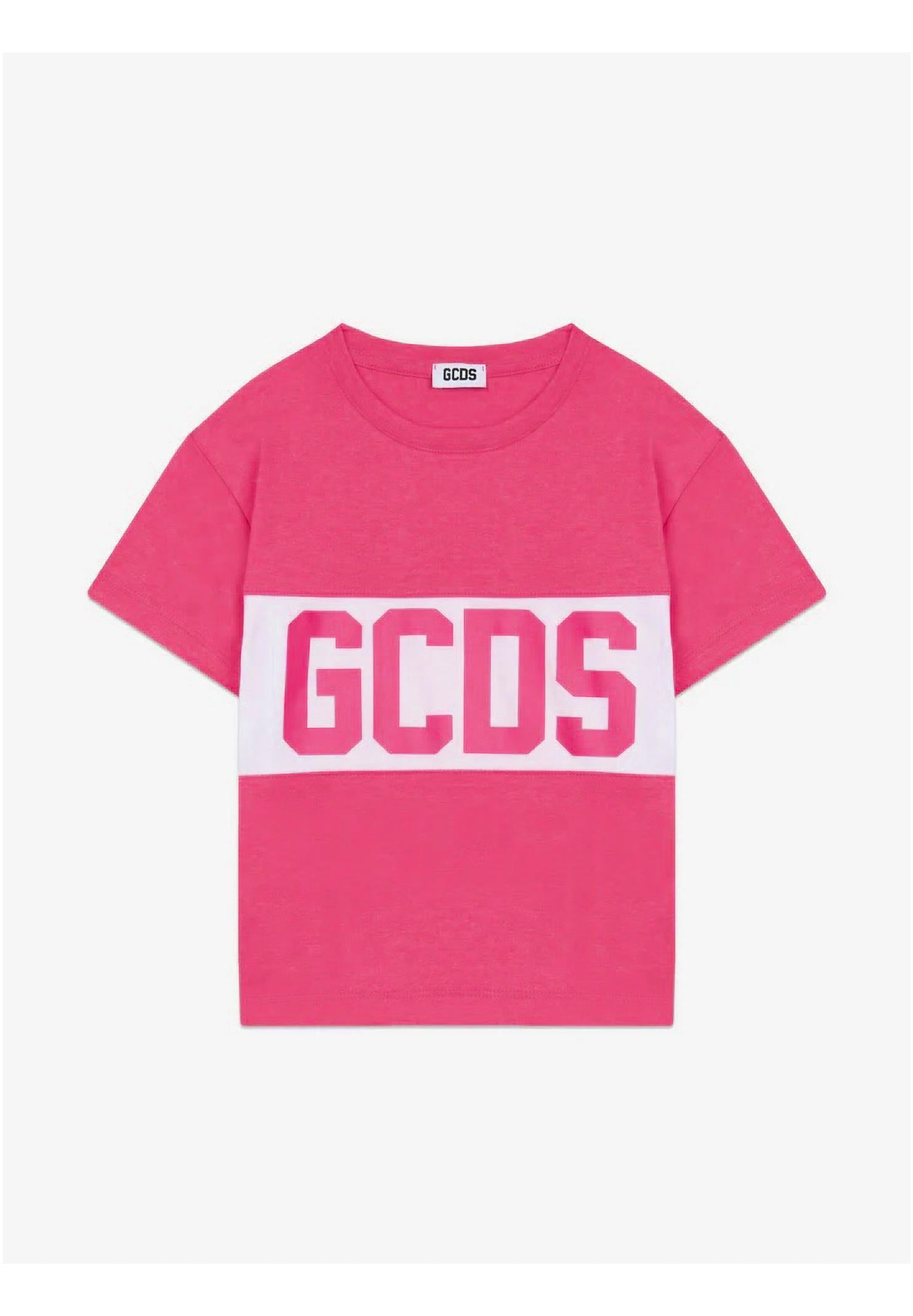 GCDS T-shirt a manica corta fucsia per bambino e bambina con stampa logo GCDS Z0UKQC585J105 566A GCDS 