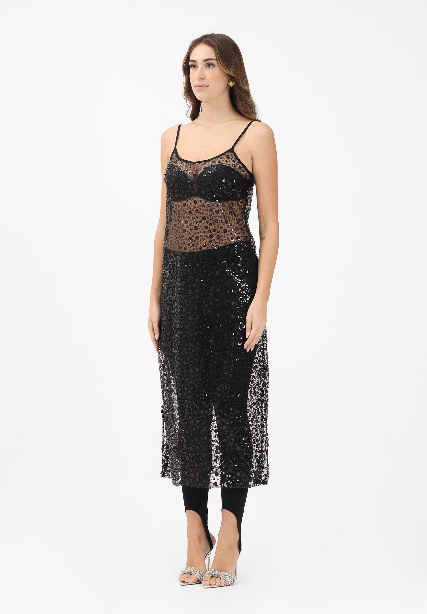 VICOLO Abito lungo nero da donna con fiorellini di paillettes TF1150 NE VICOLO 
