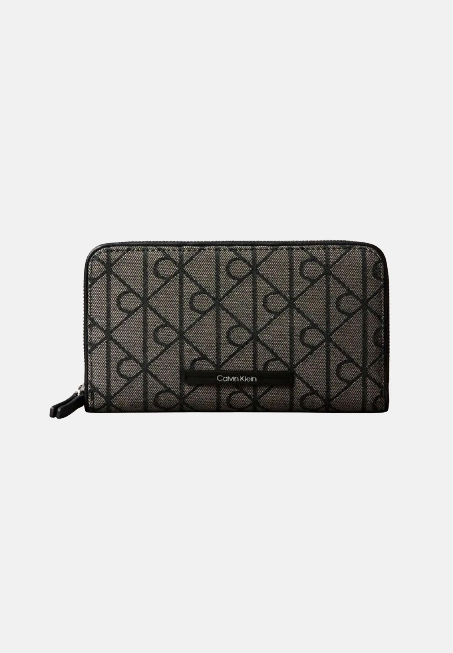 CALVIN KLEIN portafogli zip around con motivo monogram, colore Lotus Beige-Black, beige e nero, donna. LV04F1163G 7UL CALVIN KLEIN 