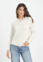 LACOSTE Maglioncino girocollo panna da donna in lana cardata 3D AF4160 XFJ LACOSTE 