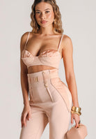 ELISABETTA FRANCHI Top nude da donna in crêpe leggero e raso RG01562E2 EA1 ELISABETTA FRANCHI 