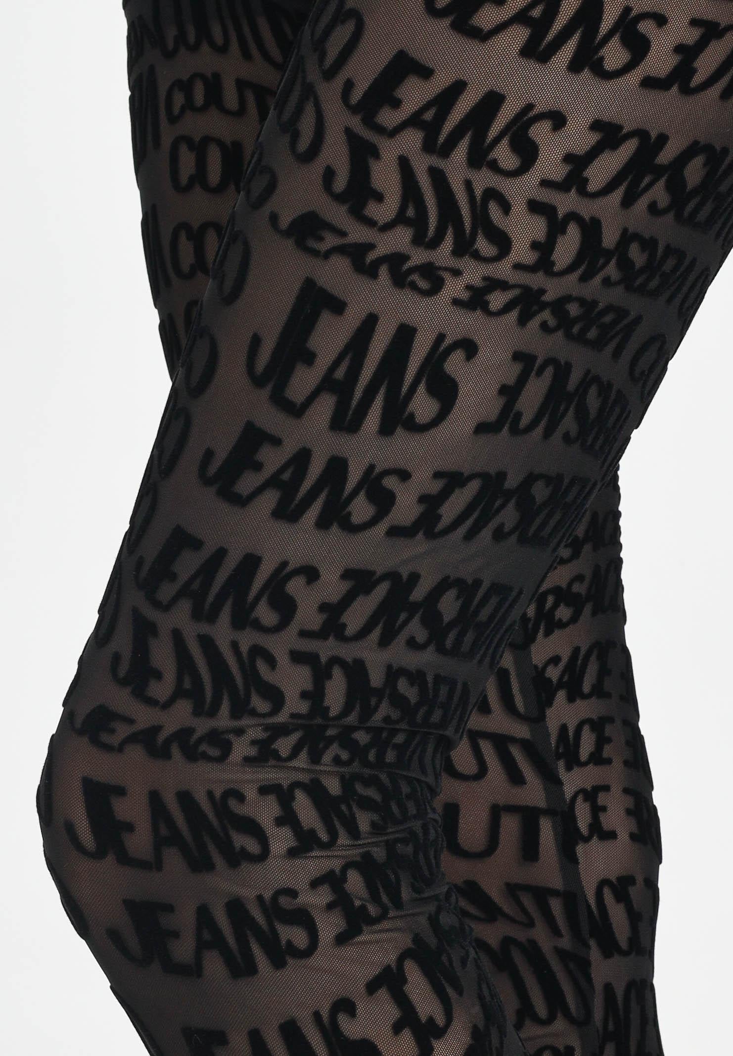 VERSACE JEANS COUTURE Leggings nero da donna con motivo Liquify Logomania vellutato 79HAC101JS490 899 VERSACE JEANS COUTURE 