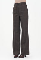 VICOLO Pantalone elegante marrone da donna con motivo a quadri sottili TF0234 FFMO VICOLO 