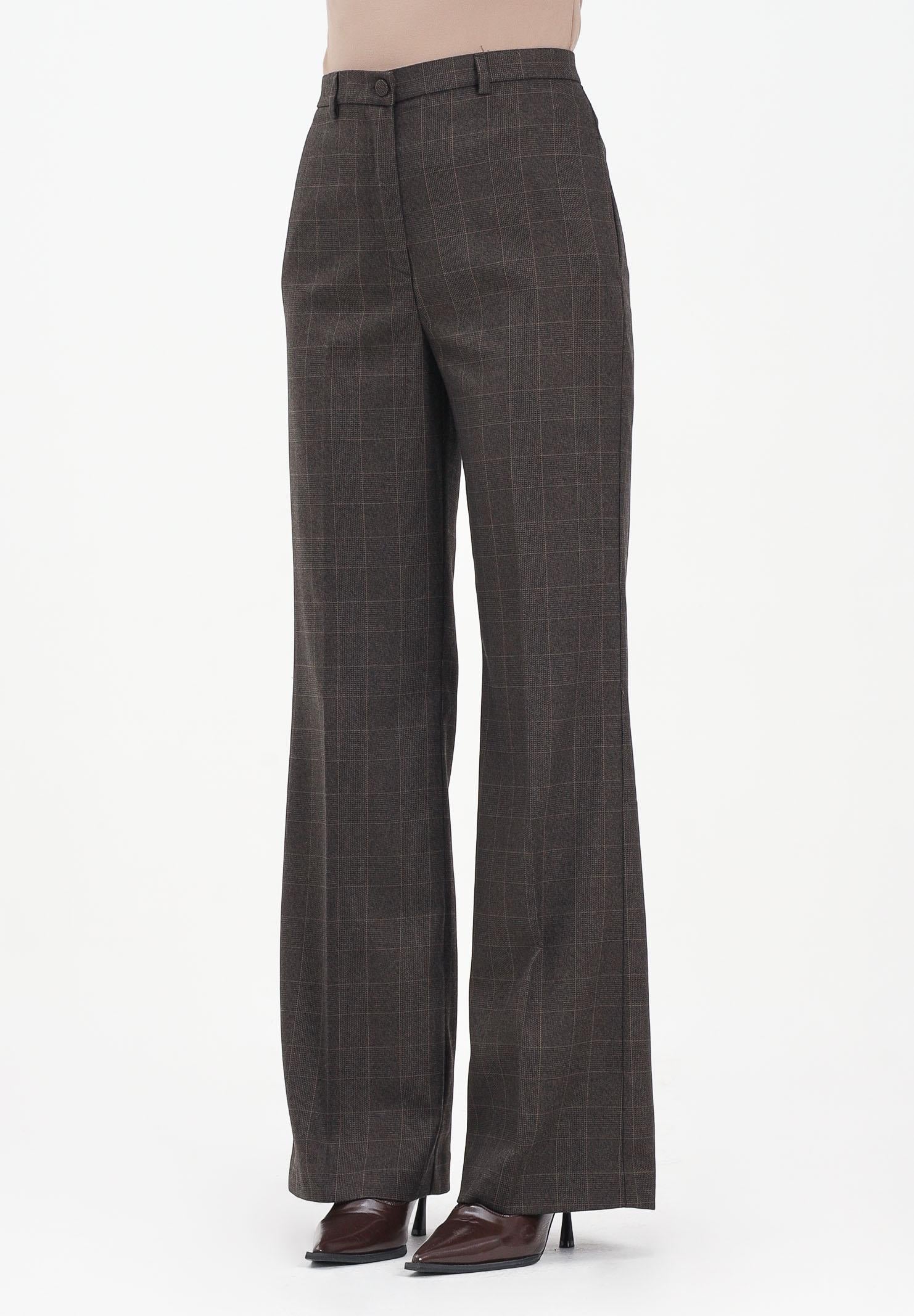 VICOLO Pantalone elegante marrone da donna con motivo a quadri sottili TF0234 FFMO VICOLO 