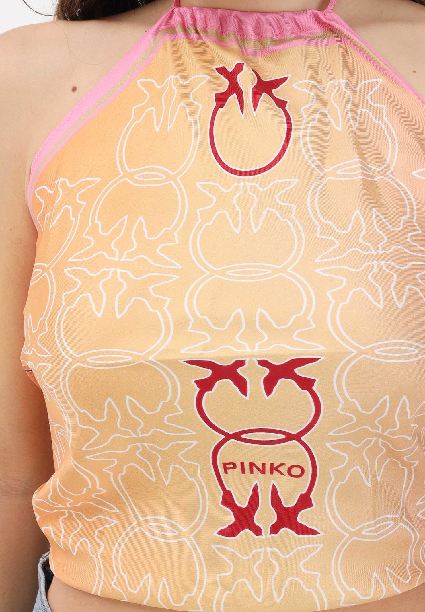 PINKO Top arancione e rosa da donna con logo all-over 106732A39F NA0 PINKO 