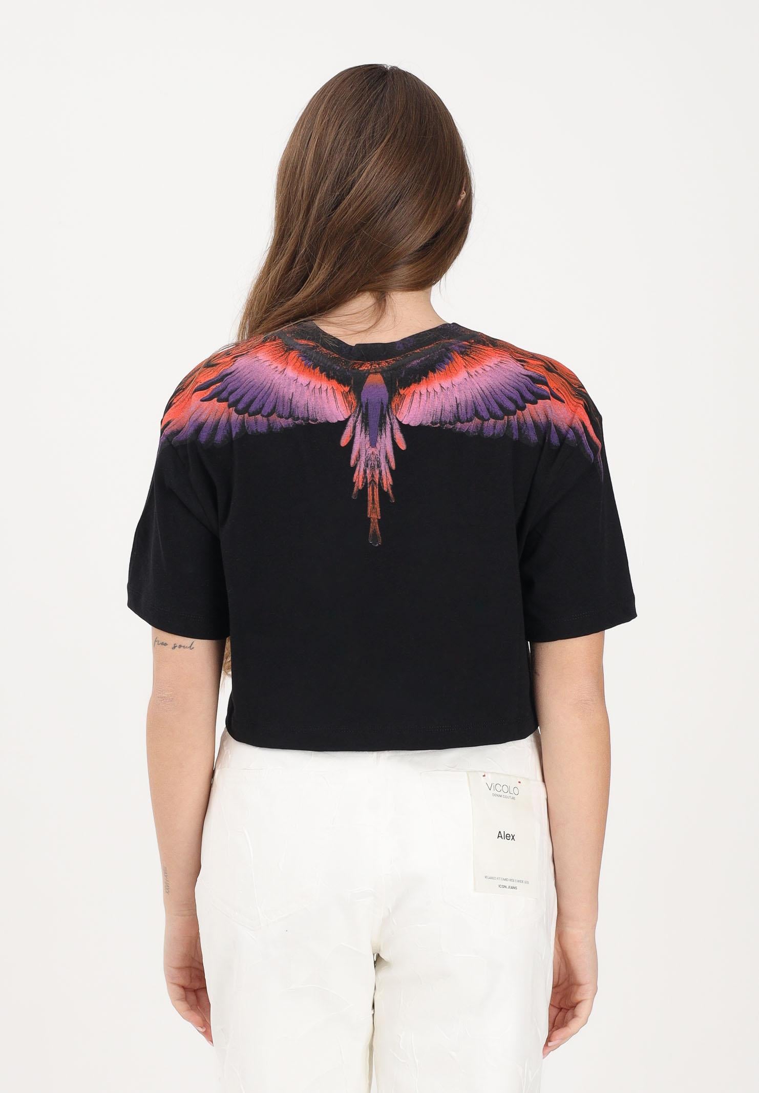 MARCELO BURLON COUNTY OF MILAN T-shirt a manica corta nera da donna con stampa ali e taglio crop 26ECM30122 NEVIAR MARCELO BURLON COUNTY OF MILAN 
